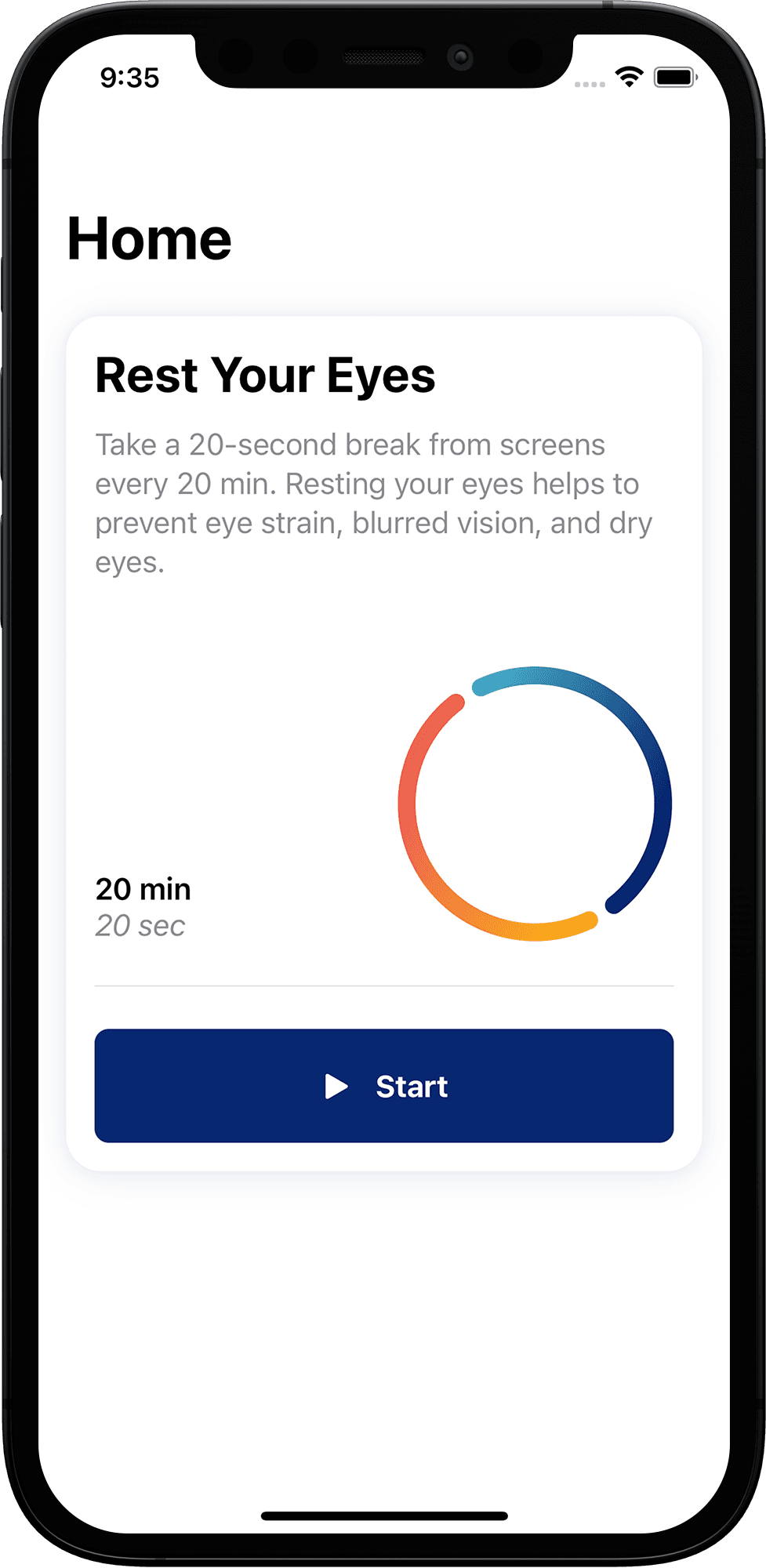 Rest Your Eyes App opened inside an iPhone